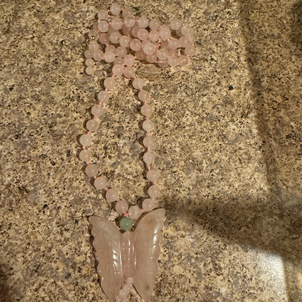 Rose Quartz necklace with butterfly pendant